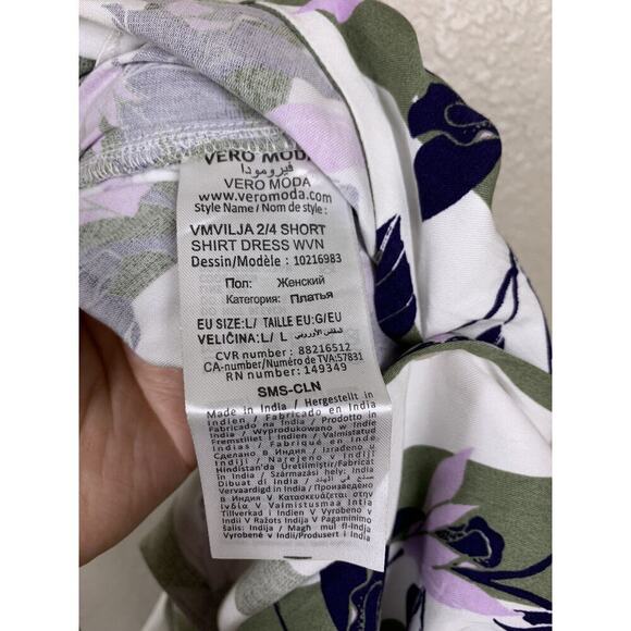 Vero Moda Vilja Striped Floral Shirt Dress Large L Mixed Print Button Front - Picture 5 of 6